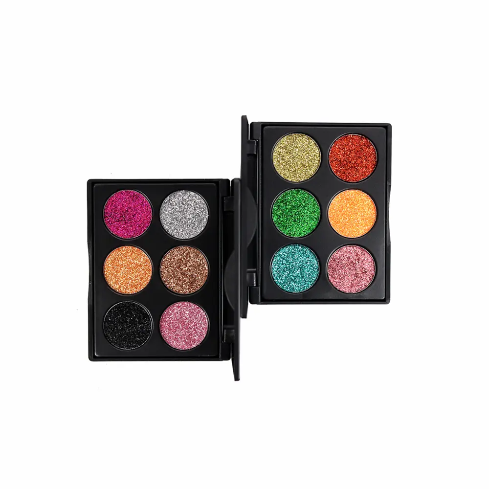 Wholesale Custom 6-Color Private Label Eyeshadow Palette Wet Glitter Cosmetics Light Dark Fair Deep Skin Tones Eye Makeup Blush