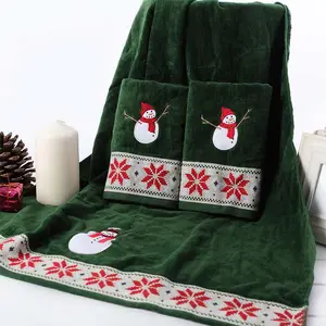 Ensemble de serviettes de bain en coton, avec motif brodé, pour noël, nouvel an,