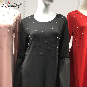Abito a maniche lunghe alla moda musulmano manica a Pagoda elasticizzata di <span class=keywords><strong>grandi</strong></span> dimensioni con abito Abaya di perle - Product Image 6