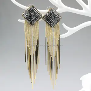 CH-LSE0290 Fashion gold tassel earrings,tassel jewelry earrings,women rhinestone crystal earrings