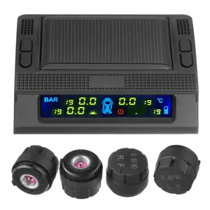 Solar power TPMS 4 External & Internal Sensor Temperature Real Time Digital Display Alarm Car Tire Pressure Monitor System