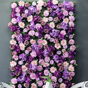 Новейший дизайн, индивидуальный смешанный фиолетовый цвет, рулон, цветок, стена, фон с зелеными листьями для свадьбы, домашний декор