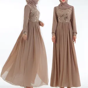 Modische pailletten doppel schicht chiffon stoff langarm abaya maxi kleid für jugendliche und frauen