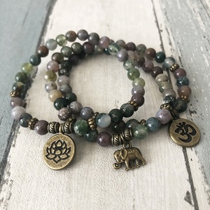 SN1389 भारत सुलेमानी पत्थर मनके ओम 3 की माला कंगन स्टैकिंग कमल हाथी कंगन सेट योग मोती रेकी कंगन के लिए पुरुषों - Product Image 2