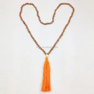 Collier Mala Rudraksha noué à la main, perles de prière Orange traditionnelles, collier Mala Rudraksha noué à la main, ST0211