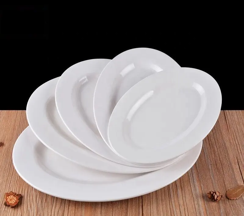 Hình Bầu Dục Nhựa Melamine Tấm Trắng Đặt Bộ Đồ Ăn