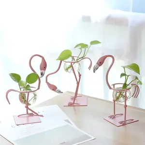 Vase en verre respirant pour plantes, dispositif suspendu à la main, décoration de Table, Pots de fleurs flamant rose, usine