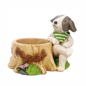 Полосатый мультяшный садовый горшок в форме собачьего животного для внутреннего и наружного декора