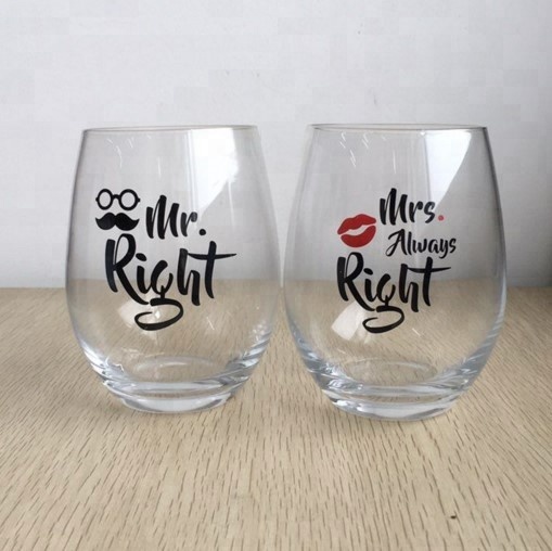 Creative Mr And Mrs Couples Glass Stemless Wine Glass set For Valentine's Day Gift