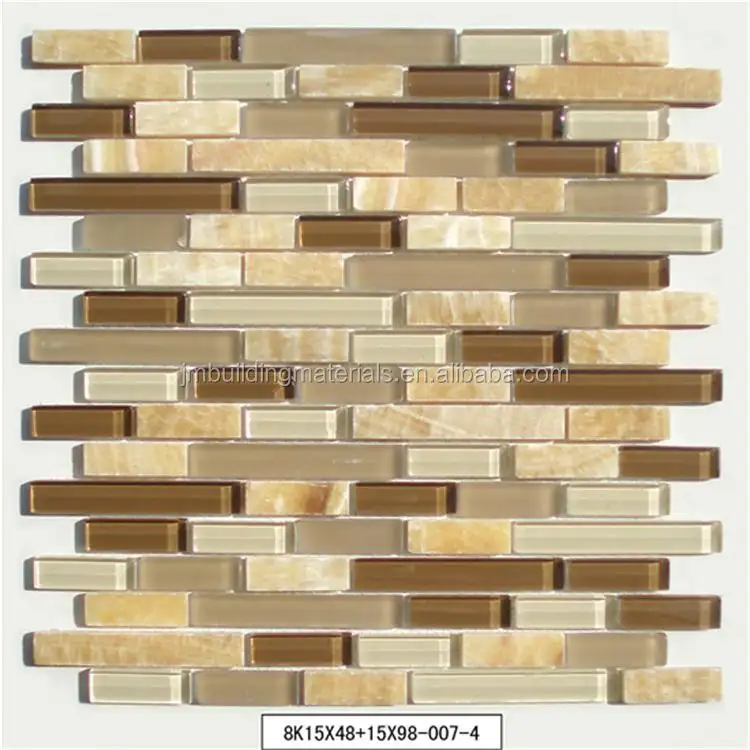 8mm beige glass mix yellow onyx marble mosaic tiles