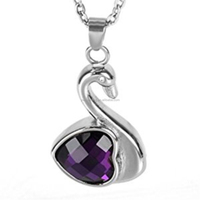 Urna Colgante de Acero Inoxidable con Forma de Cisne para Cenizas de Mascotas, Estilo Clásico Ortodoxo, Color Morado