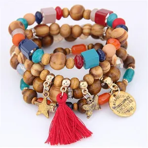 Bracelet à pompon en bois, nouvelle collection de bijou à breloques, Style Bali, Alibaba Express, 2020