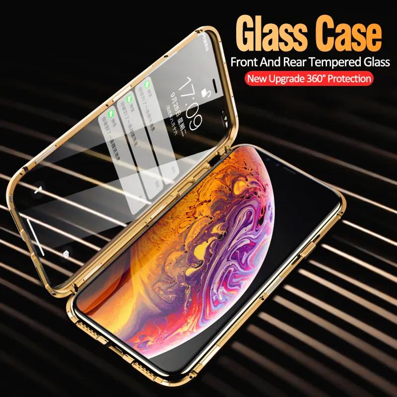 Double Sided 9H Tempered Glass Full Protection Magnetic Phone Case for iPhone 7 8P X Xr Xs Max 12 13 14 Pro Max
