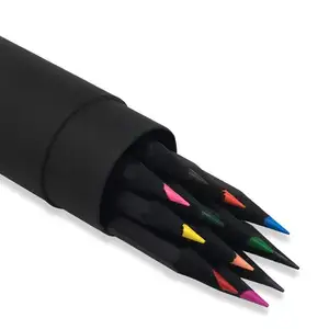 buena lápices de artistas Suppliers-Juego de 12 lápices de colores de madera negra para niños, juego de lápices de dibujo para colorear, para niños, artistas, libros para colorear