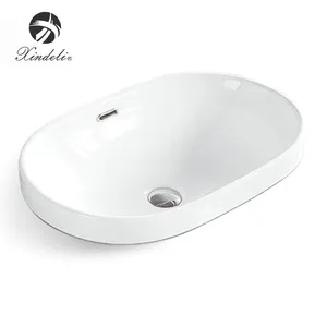 <span class=keywords><strong>Lavandino</strong></span> del <span class=keywords><strong>bagno</strong></span> del bacino del gabinetto della nave di ceramica del fronte ovale semi-incassato bianco professionale del fornitore - Product Image 1