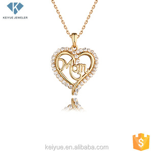 Letra mamá del corazón chapado en oro del día de la madre, madre hija joyería - Product Image 1