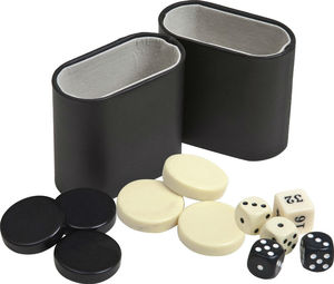 Cờ <span class=keywords><strong>Backgammon</strong></span>, Xúc Xắc & Hai Ly Xúc Xắc Bằng Da Chính Hãng-Đen/Ngà 1 1/<span class=keywords><strong>4</strong></span> ". - Product Image 1
