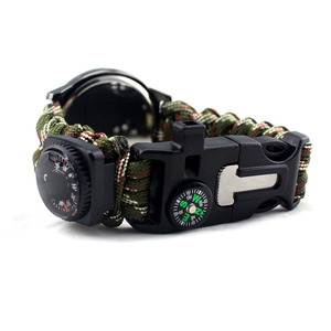 다기능 야외 캠핑 생존 팔찌 시계 나침반 구조 로프 파라코드 장비 도구 키트 낙하산 팔찌 - Product Image 4