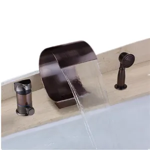 Waterfall Bathroom Bathtub Shower Faucet Deck Mounted Five Holes Bathtub Tap