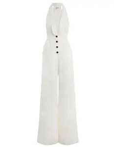 2019 Modern White Elegant Neck holder V-Ausschnitt Damen Straight Wide Leg Pants Jumps uits