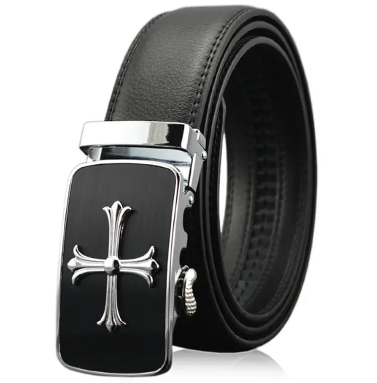 Réplica de diseñador de hombres formal oficial cinturón de cuero genuino trinquete Correa custom Cruz automático hebilla de cinturón