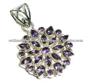 紫水晶宝石吊坠，纯银首饰吊坠对于女性来说，印度批发商优质宝石首饰