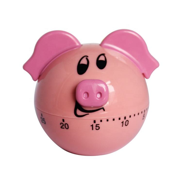 Cartoon Animal Pig Shape Manual Dial Plastic Mechanical Countdown Kitchen Timer