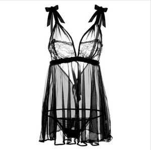 Babydoll Nero in Pizzo Trasparente per Donna, Lingerie Sexy ed Erotica - Product Image 2