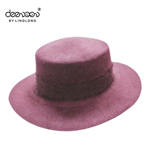 Chicas de Ala Ancha al por mayor Hecha A Mano 100% de Fieltro de Lana FloppyHat Con Vellosidades - Product Image 3