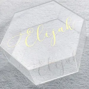 Hexagon Clear Acrylic Keepsake Box Geometric Clear Acrylic Gift Box Christening Baby