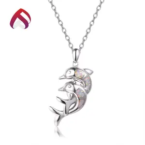 Nuovo arrivo oceano tema animale 925 collana in argento Sterling ciondolo gioielli di moda blu opale di fuoco doppio ciondolo delfino