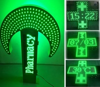 Programable fecha temperatura led Cruz pantalla/lado doble led señal de farmacia/led animación flash de luz