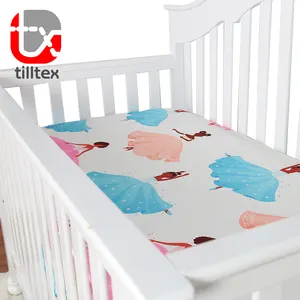 Cartoon Dancing Girl Digital Printed Baby Bedding Baby Silk Crib Fitted Sheet Satin Cot Sheets