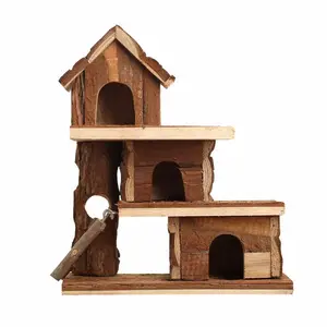 Non-toxic Natural pine wooden hedgehog cabin cage house hutch for guinea pig rat mice