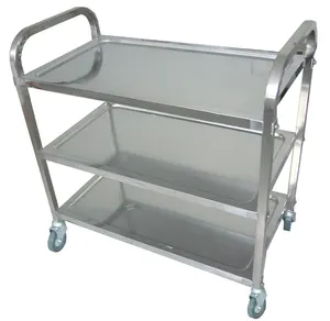 Kitchen Food Serving Trolley Cart with Casters Stainless Steel Three Layers Luxury Cooking Equipment Restaurant/kitchen Serving