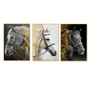 Hanging chinese picture canvas horse painting wall art GTFRAME with frame wood framed decorative paintings
