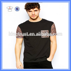 Mode gros t shirts 2014 men`s 1 <span class=keywords><strong>euro</strong></span>./t shirt noir/léopard, t shirt poche - Product Image 1