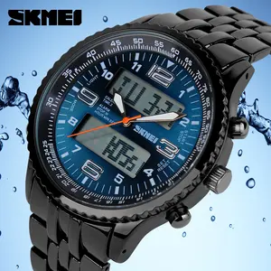 SKMEI 1032 लोकप्रिय बड़ा हाथ 2 समय क्षेत्र के साथ तारीख सप्ताह घड़ी स्टेनलेस स्टील घड़ियों