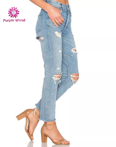 Pantalons usés en coton pour filles à la mode Jeans déchirés au genou pour femmes Jeans détruits - Product Image 2