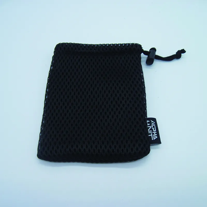 OEM Service Small Mesh Bag with Custom Woven Logo Side Drawstring Nylon Mesh bag