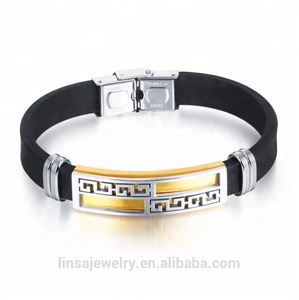 Braccialetto in Silicone con <span class=keywords><strong>Charm</strong></span> Dorato e Incisione per <span class=keywords><strong>Uomo</strong></span>, Prodotto in Cina GJB031 - Product Image 2
