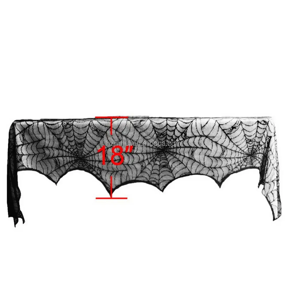 Halloween schwarz spitze spinnennetz spitze mantel schals Mit Beleuchtet Für Kamin 18 durch 96 zoll