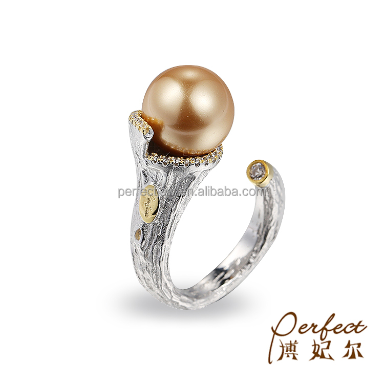 Coquille d'or Perle Réglage 925 Sterling Argent Plaqué Or Anneau