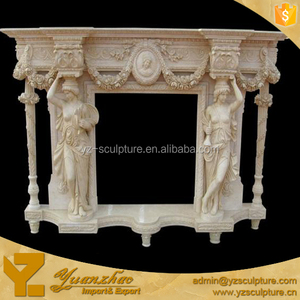 Beige Marbre <span class=keywords><strong>Chemin</strong></span>ée sculpté belle fleurs et stand jeune dame <span class=keywords><strong>chemin</strong></span>ée mantel - Product Image 1