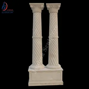 Carved Double Garden Yellow Stone Column Price For Sale