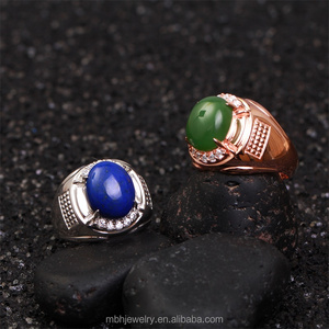mayor anillo de piedras preciosas naturales 925 Plata 18 K oro lapislázuli jaspe verde anillo de compromiso ajustable - Product Image 5
