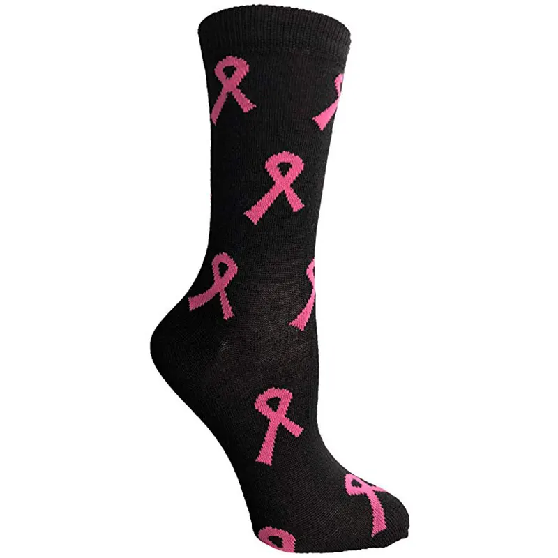 Colorful design pink ribbon womens breast cancer awareness socks for wholesale