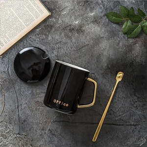 Tasse à poignée en céramique avec cuillère, 400ml, 1 pièce, logo personnalisé, noir, blanc, za, vente en gros - Product Image 3
