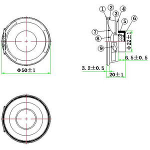 LS50N-35-R4 Lautsprecher 50mm 2 Zoll 4Ohm 3W Schaum kante Papier kegel Full Range 86dB Lautsprecher 3.46V - Product Image 3
