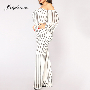 Custom damas Romper <span class=keywords><strong>blanco</strong></span> rayas alta cintura linterna manga Backless sin tirantes con cinturón mujeres <span class=keywords><strong>mono</strong></span> - Product Image 3